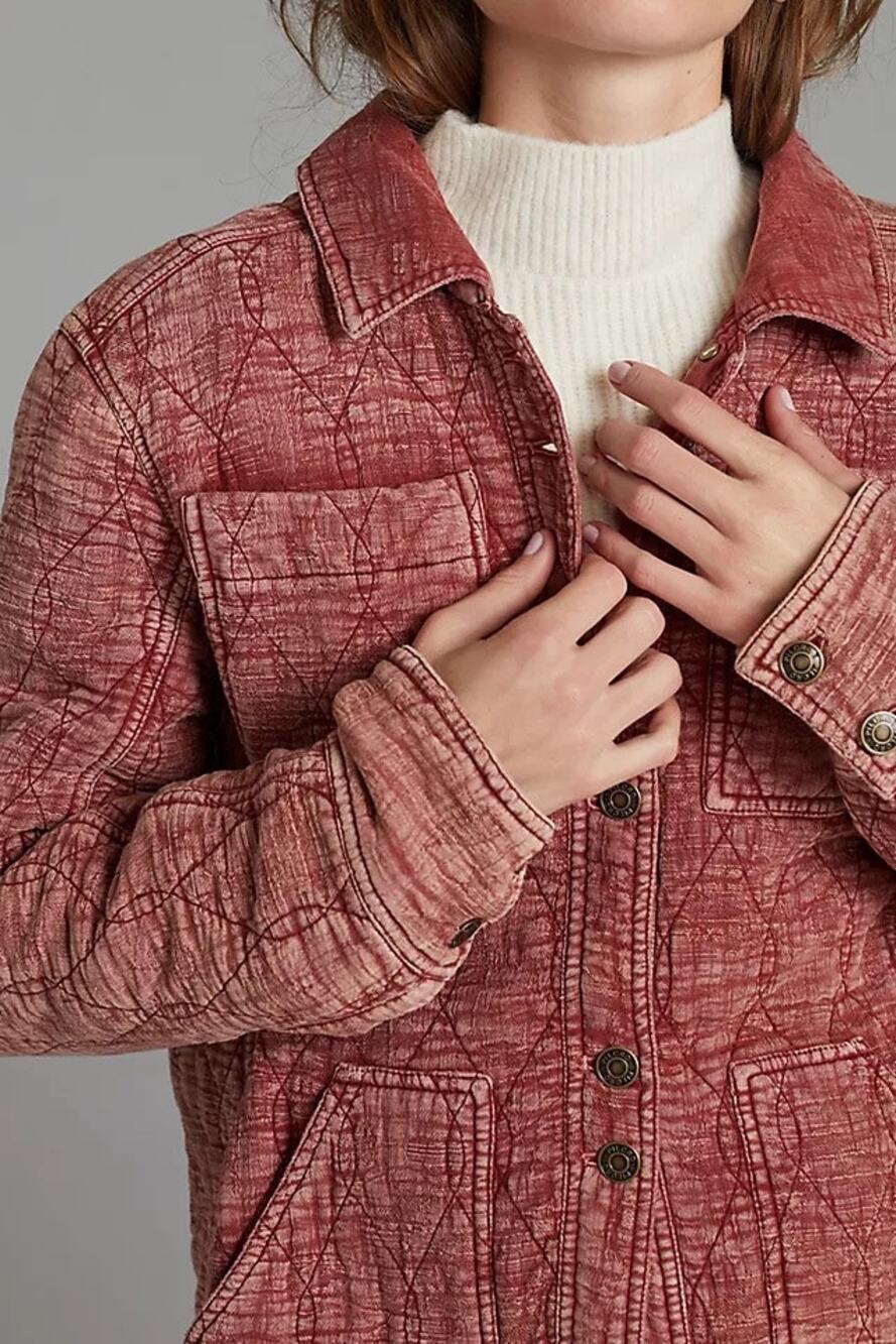 Pilcro Terracotta Fielder Quilted Button Front Shirt Jacket Small Cabincore